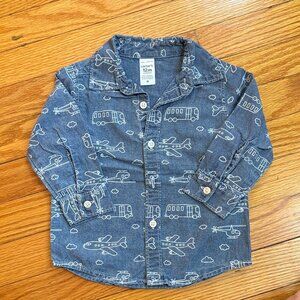 Carter’s Jean Airplane/Truck Button‑Down – 12M